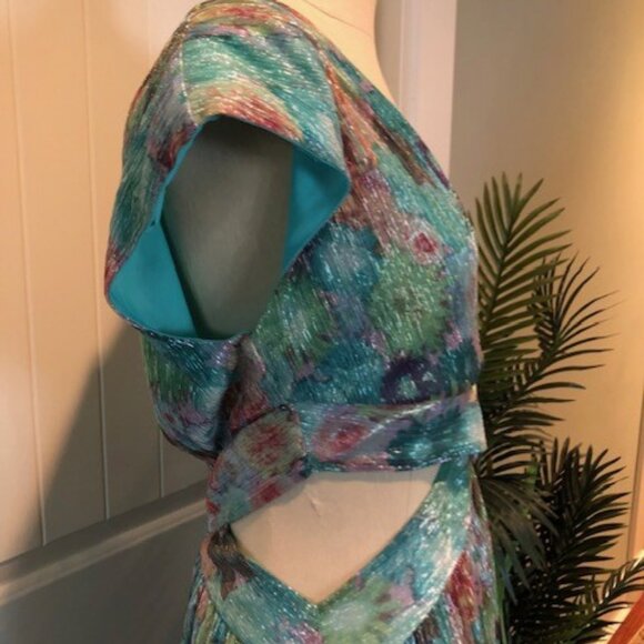 RAMY  BROOK Aqua Maxi Dress Sparkly Side Cutouts NEW  W/TAGS $495 Summer Wedding - Picture 4 of 7